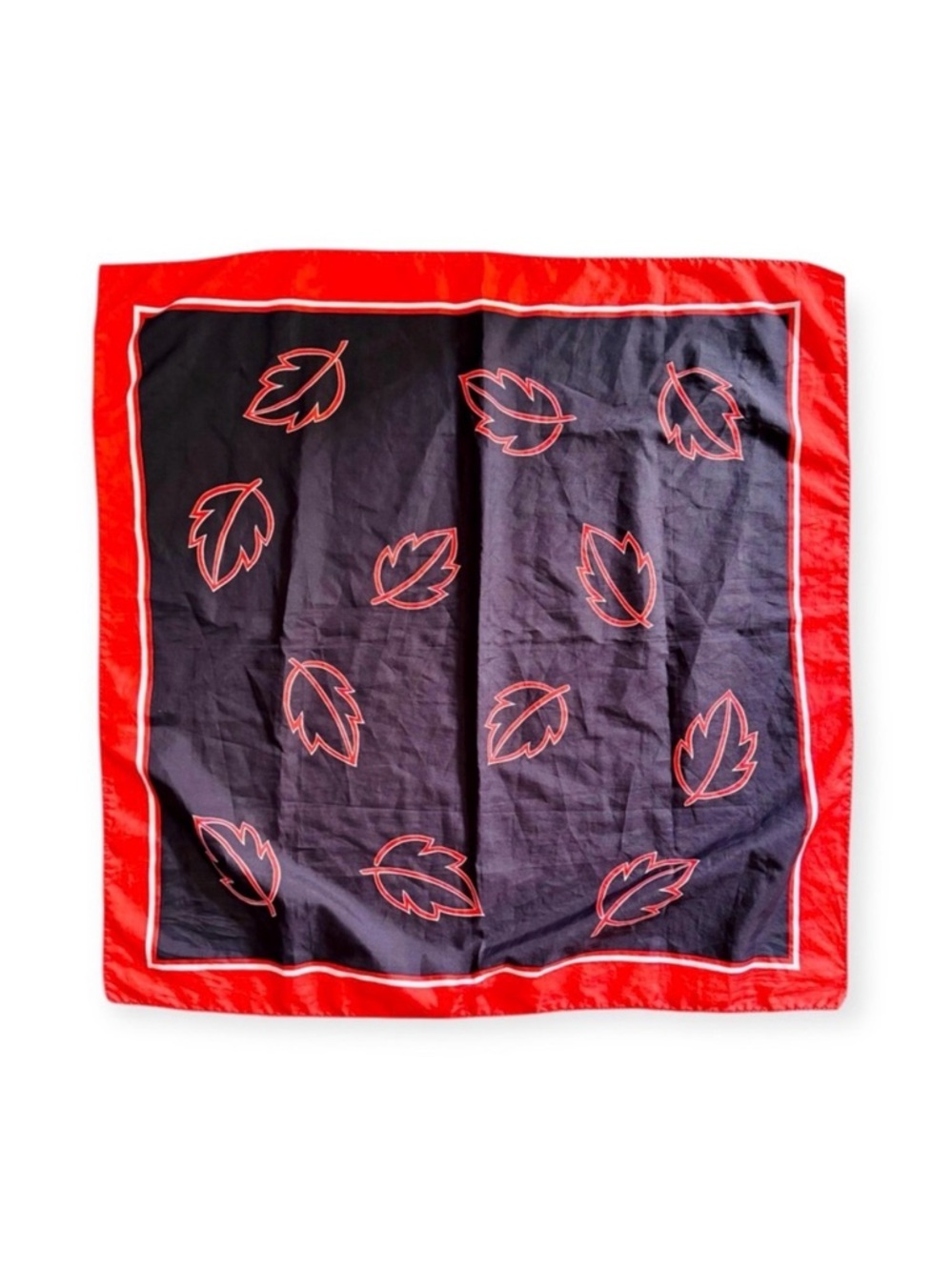 Vintage Silken Square Scarf, Autumnal Falling Leaf Print (Red & Brown)